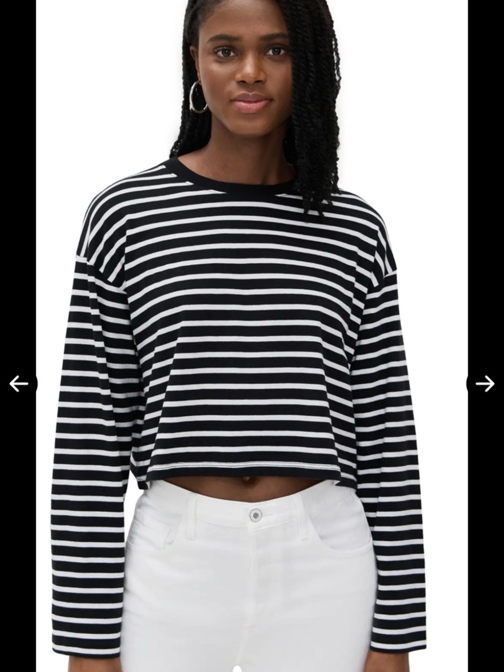 EUC ATM Anthony Thomas Melillo navy & white striped cropped long sleeve t-shirt